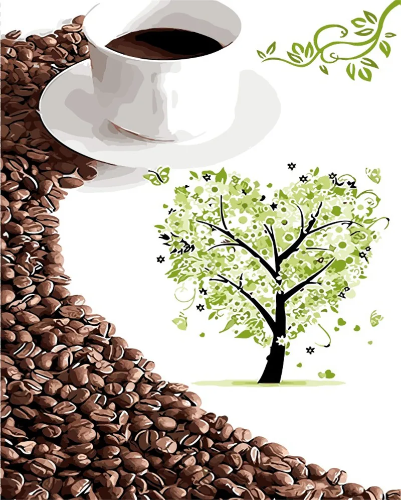 Наполовину Love tree coffee домашний декор картины по номерам ручная работа на холсте