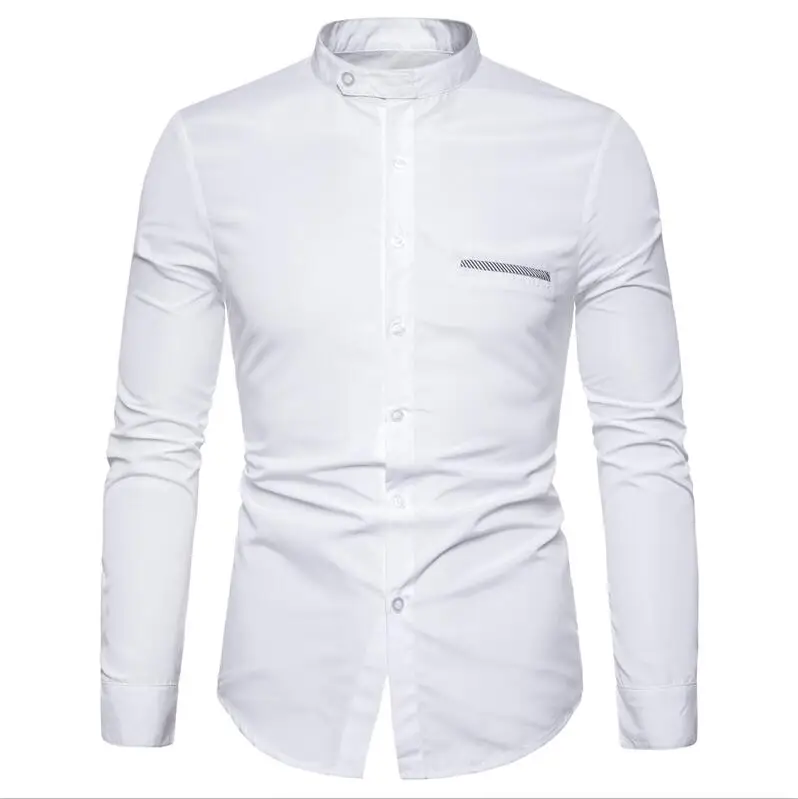 White Casual Shirts Повседневные рубашки для мужчин Мода Мандарин воротник с длинным рукавом платье рубашка тонкая мягкая Повседневная деловая, общественная Camisas 3XL - Цвет: White Casual Shirts