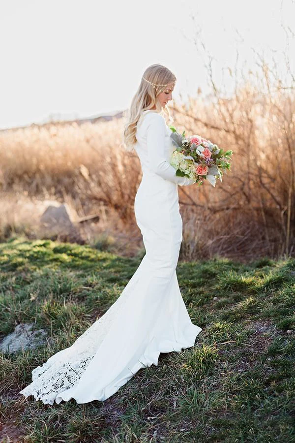 2016 New Arrival Mermaid Bateau Simple Cheap Boho Bridal Dresses vestido de casamento Custom Long Sleeve Wedding | Свадьбы и