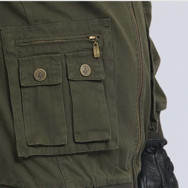 

New Military Men's Jacket Autumn Designer Fashion Multi-pocket 100% Cotton Casual Jacket Stand Collar Plus Size Long-sleeve Coat