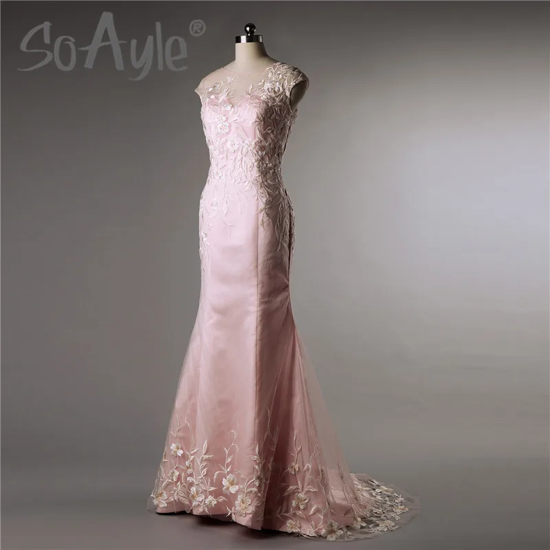 

[Sale] SoAyle Mermaid Evening Dresses US 6 Scoop Draped Embroidery Evening Dress Cap Sleeve Pink Evening Dress