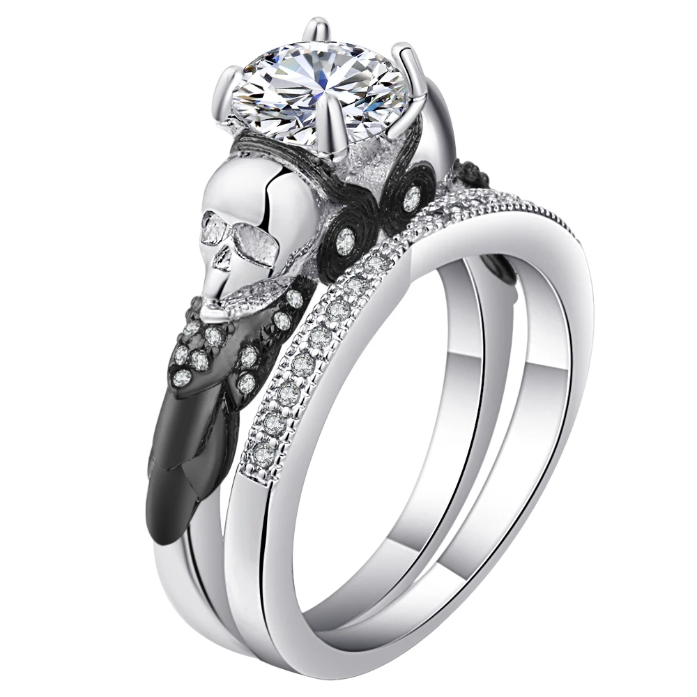 UFOORO Clear White CZ Skull Ring Set For Women Men Gold Filled Jewelry Vintage Skeleton Rings Sets His And Her | Украшения и