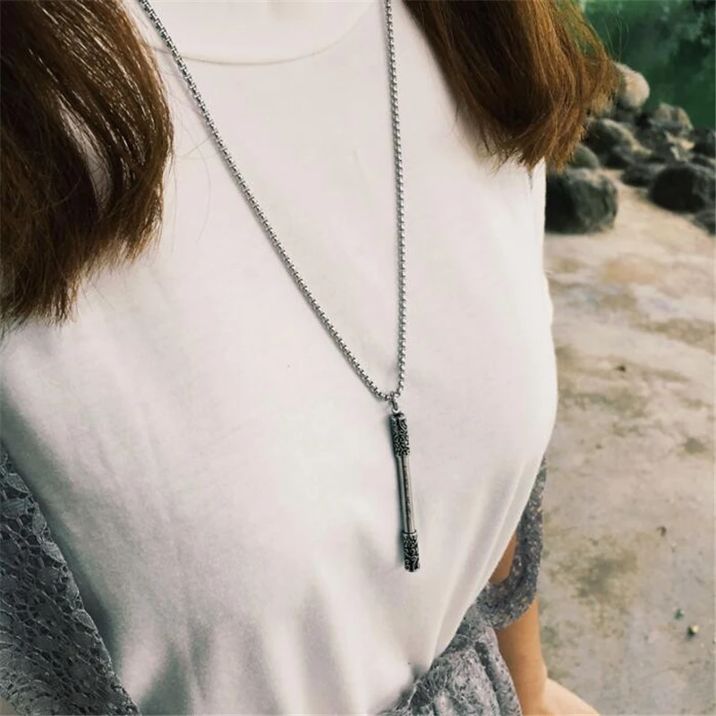 Vintage Men's Long Chain Stainless Steel Necklace Retro Monkey King Bar Pendants Necklaces Choker Women Men Couple Jewelry | Украшения