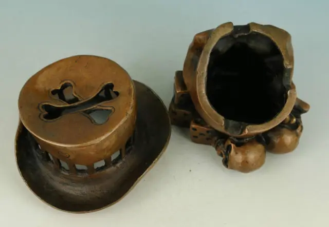 Chinese Old COOL CHINESE BRONZE COLLECTABLE HAND CASTING PIRATE DICE SKULL ASHTRAY POT Watches decoration bronze factory outlets | Дом и сад