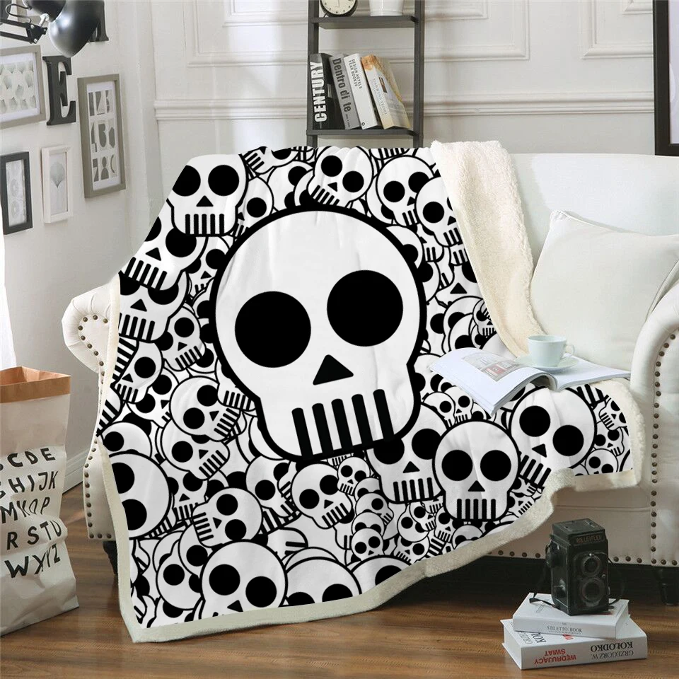 

Hot Sell Skull Throw Blanket 3D Print Anime Cool Plush Really Soft Kids Boy Warm Quilt Travel Brand Picnic Fashion Office Adult