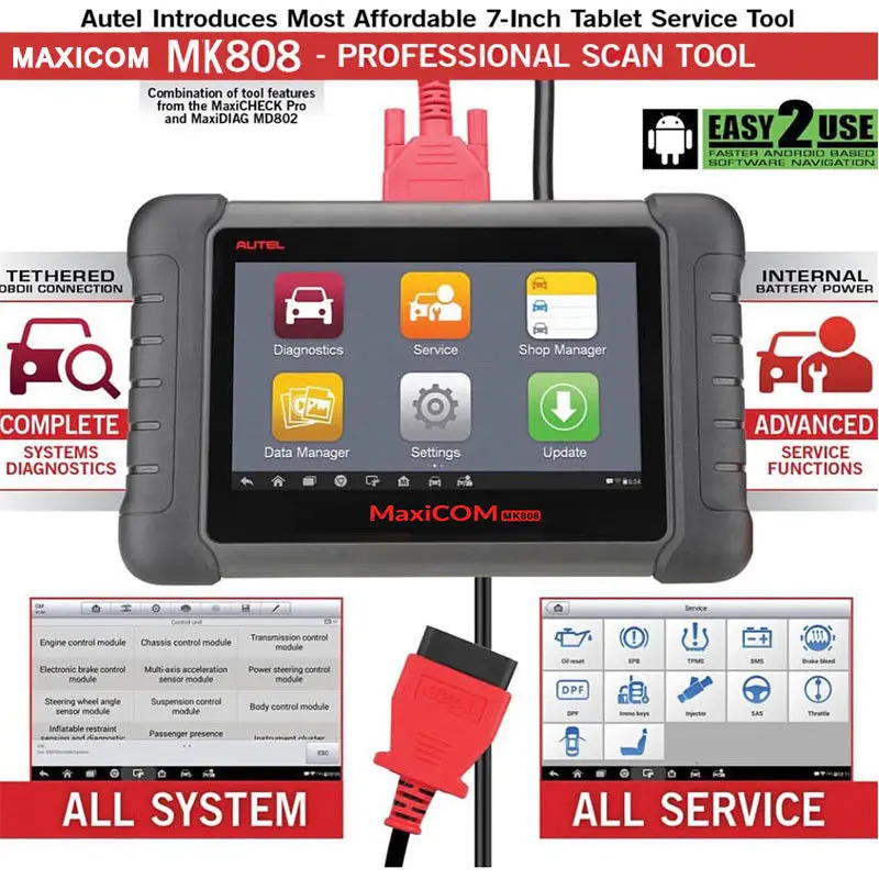 Autel MaxiCOM MK808 OBD 2 Автомобильный диагностический инструмент OBD2 сканер функции