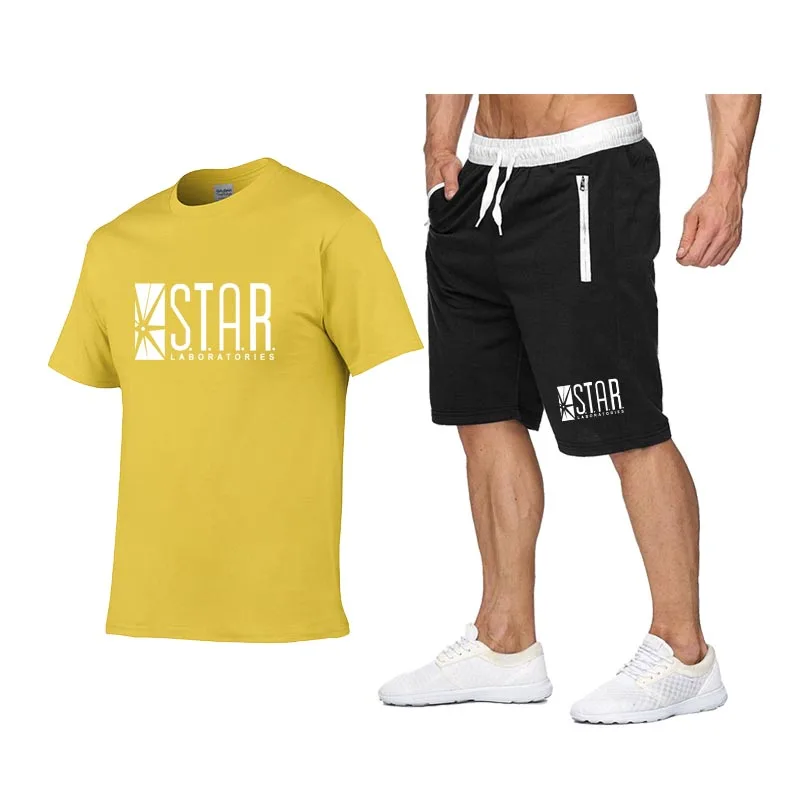 Мужская футболка в стиле хип-хоп STAR LABORATORIES модная + шорты из двух предметов 2019 |