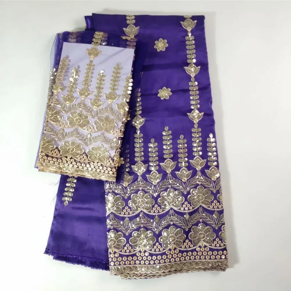 Tela de encaje africano con lentejuelas de red, tejido francés púrpura de 5 + 2 yardas, el último diseño popular, la mejor calidad, tela de encaje indio George