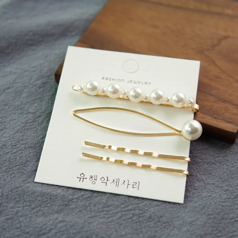 Levao New Fashion Girls Irregular Hairpins Faux Pearl Decor Hair Clips 4pcs Geometric Gold Alloy Hair Accessories for Women - Цвет: 1