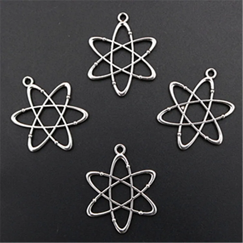 

10pcs Silver Plated Geometry Shape Chemical Structure Molecule Pendants Retro Necklace Earrings DIY Charms Jewelry Crafts Making