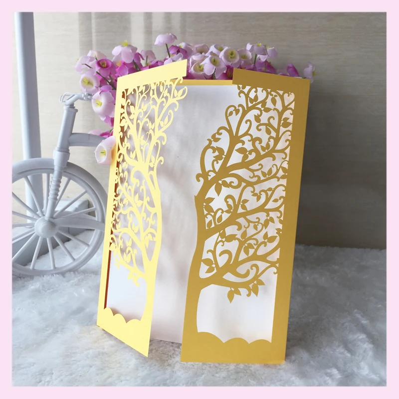 50 шт./лот лазерная резка пригласительное дерево Свадебные украшения оптом и