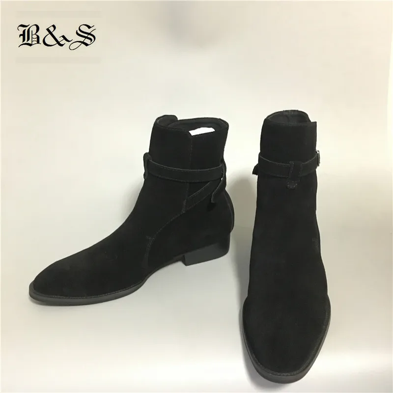 Мужские облегающие замшевые ботинки черные уличные челси из натуральной кожи с