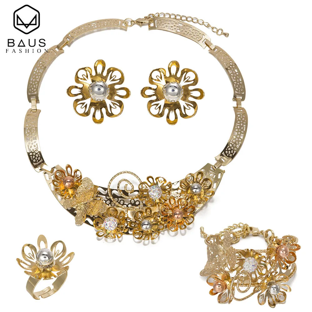 BAUS нигерийские бусы ожерелье ювелирный набор высокое качество Дубай золотой