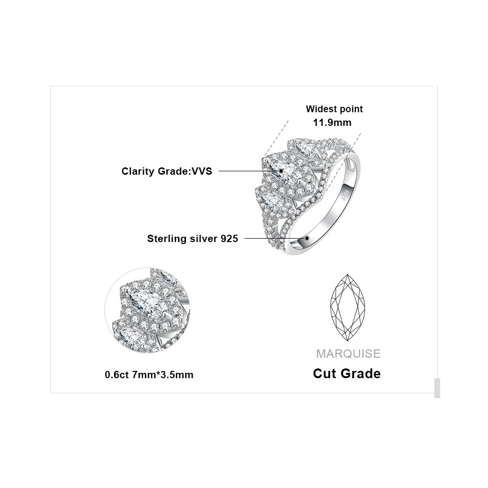 JewelryPalace 3 камня Разделение хвостовиком 2ct маркиза кубический цирконий Свадебные