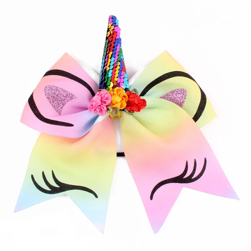 Hot Sale Ribbon Bow Unicorn Print Colorful Kids Party Fashion Hairbows Ring |