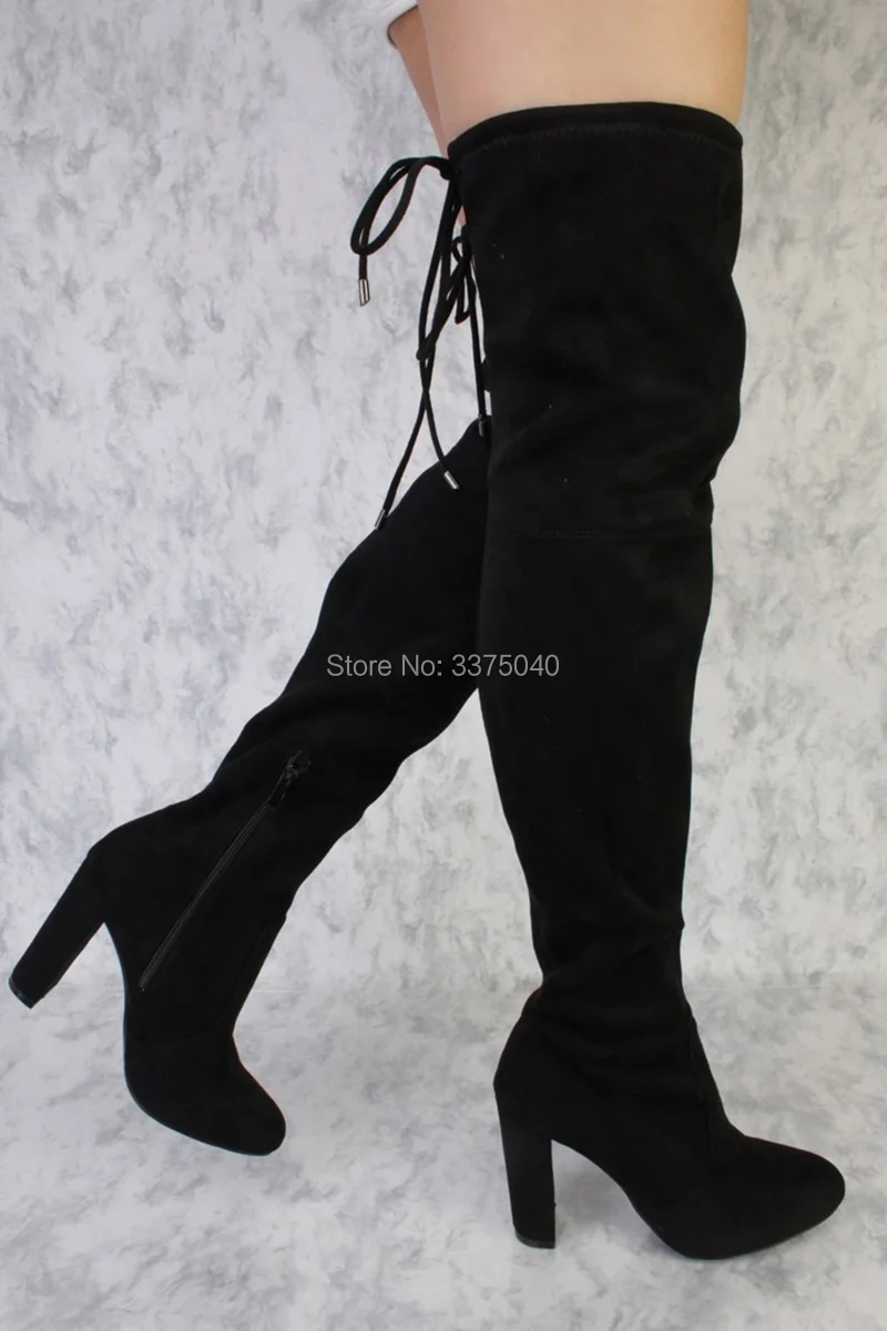 

Fashion Female Autumn Spring Thigh High Boots Black Suede Leather High Heels Women Over The Knee Boot Shoes