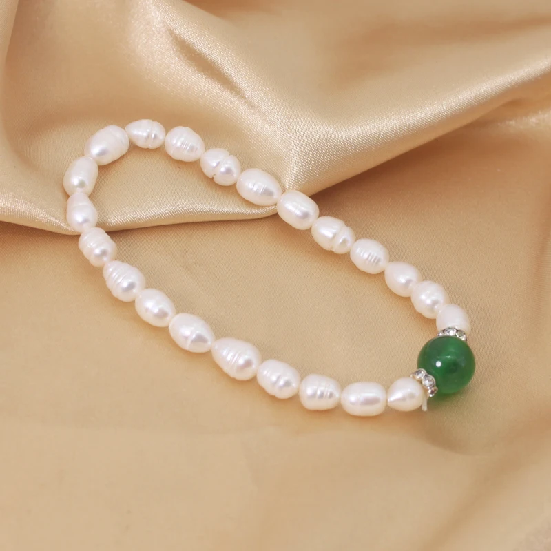 Натуральный белый пресноводный жемчуг тянущийся браслет красный зеленый бисер