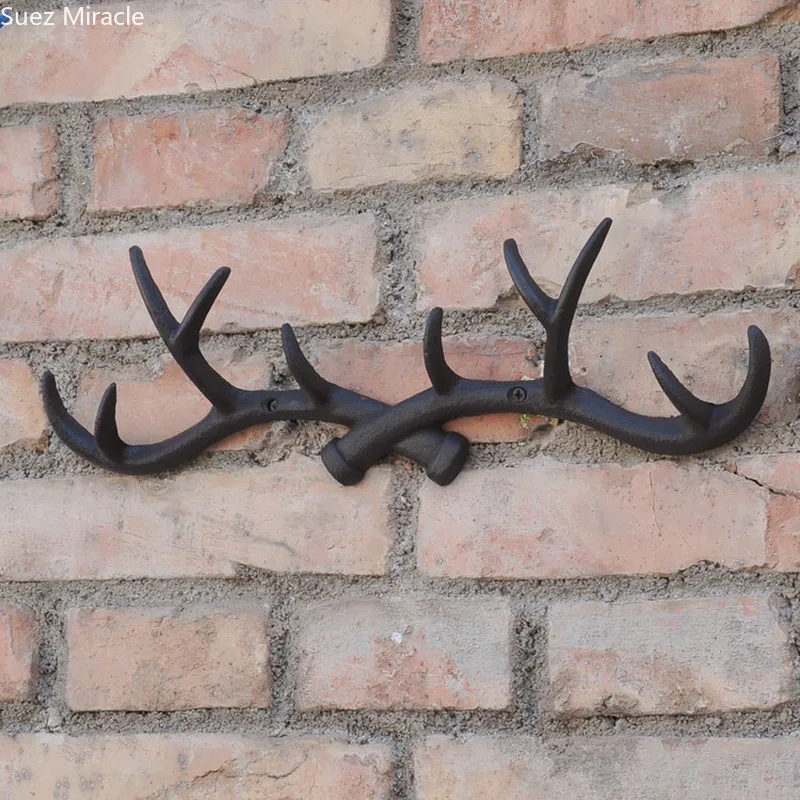 Американский Ретро рогатый чугунный крючок для ключей настенная подвесная