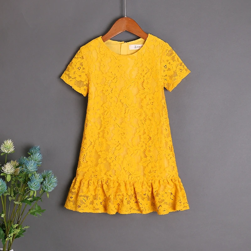 Летняя детская одежда желтая кружевная юбка для мамы и дочки семейного образа