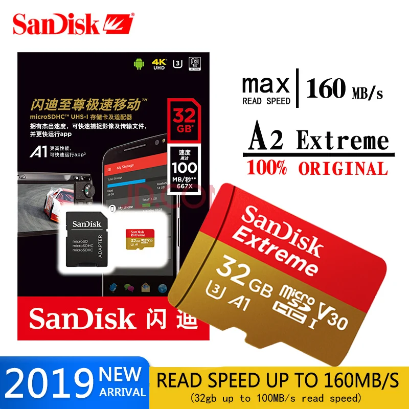 Original SanDisk Memory Card 64GB 128GB 256GB Max Read Speed 160M/s Micro SD Class 10 UHS-I 32gb Flash Microsd | Компьютеры и офис