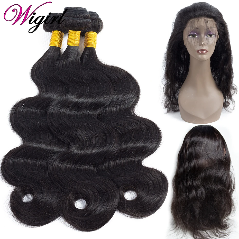 360 Lace Frontal Closure With Bundles Brazilian Body Wave Bundle Pre plucked frontal with bundles |