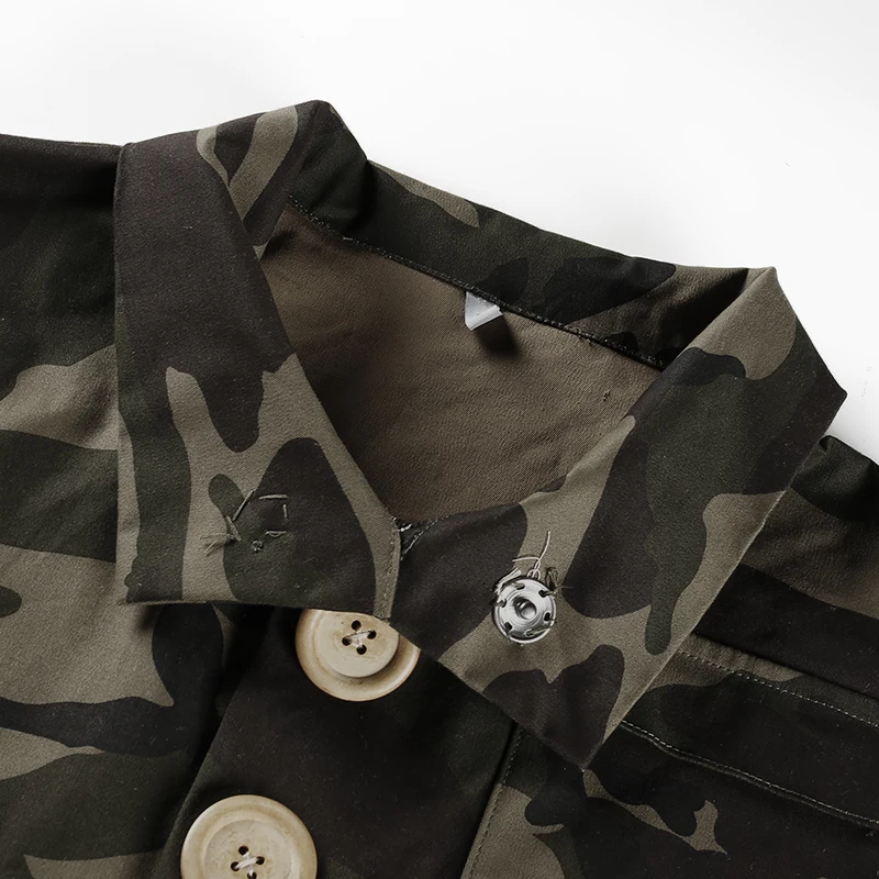 

2018 Spring Summer New Fashion Women's Clothing Plus Size Turn-Down Collar Top Sexy Short Paragraph Camo Female Coat YZH276