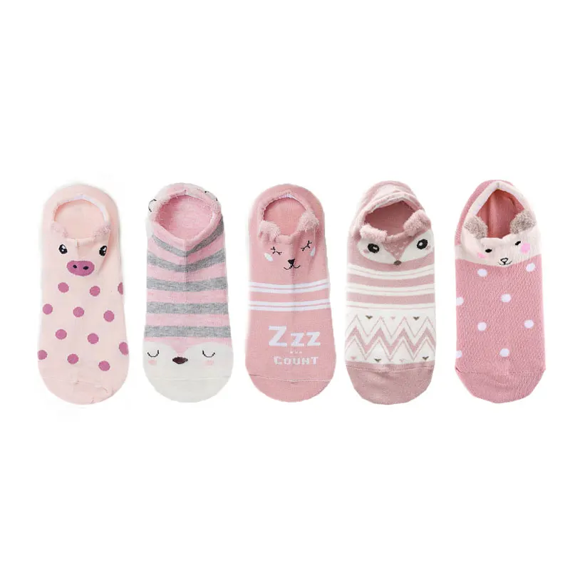 G SP& CITY/5 пар, милые хлопковые носки с изображением животных, женские летние короткие носки с изображением кота и собаки, женские повседневные Мягкие носки-забавная лодка - Цвет: G