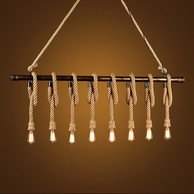 Hemp rope pendant light vintage personality oft bar table water pipe decoration lamp | Лампы и освещение