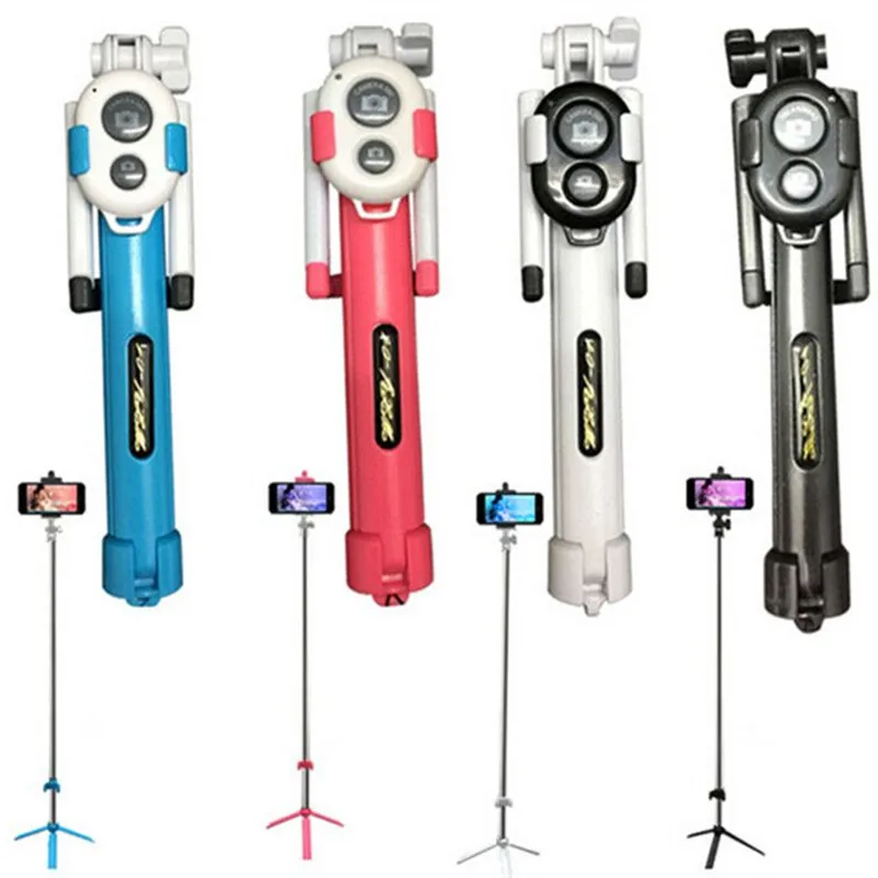 Три штатив встроенный автоспуска Селфи Палка с Мини-штатив и Bluetooth Пульт