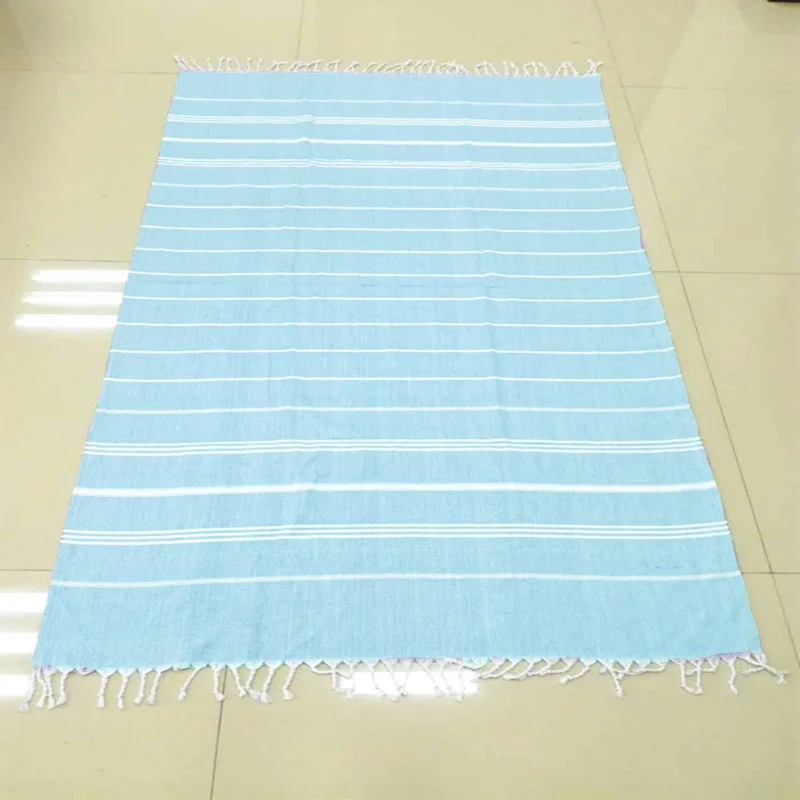 Хлопковое льняное пляжное банное полотенце в полоску с бахромой турецкое для