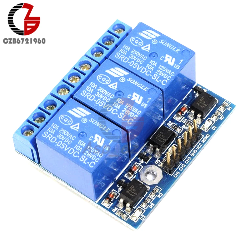 

3.3V 5V 3 Channel Relay Module 5mA With Optocoupler Isolation Compatible Signal