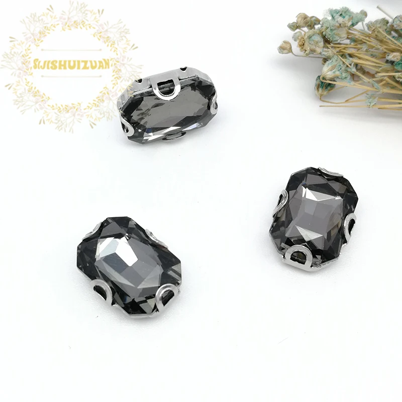 Gray Rectangle Glass Crystal sewing rhinestones with silvery D shape claw Diy wedding dress accessories Free shipping | Дом и сад