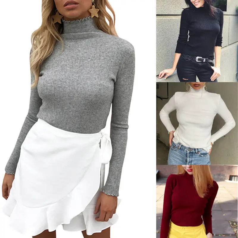 Fashion Women Sweater Knitwear Turtleneck Sweaters Long Sleeve Pullover Jumper Autumn Basic Tops Clothes | Женская одежда