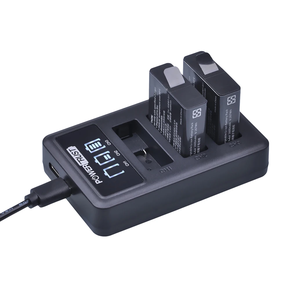 Зарядное устройство со светодиодной подсветкой и USB портом Type C для экшн камеры