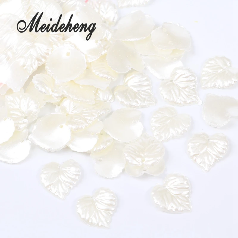 

160pc/bag 15x16mm Love heart ABS Creamy-white Pearl Leaf Bride Hair Ornaments DIY Beads For Jewelry Design Collocation Material