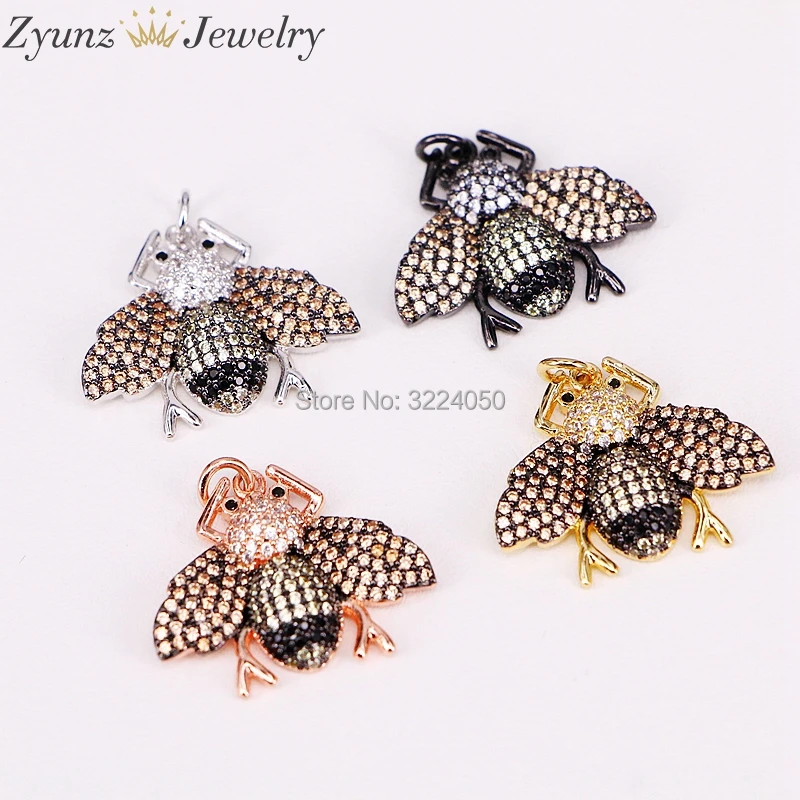 

5PCS CZ Pave Insect Bee Tiny Pendant Copper Jewelry Necklace Pendant