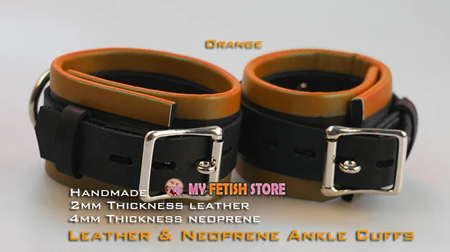 

(RD1129)Luxury Customize Handmade 2mm Thickness Leather And 4mm Thickness Neoprene Ankle Cuffs Green Orange Wear