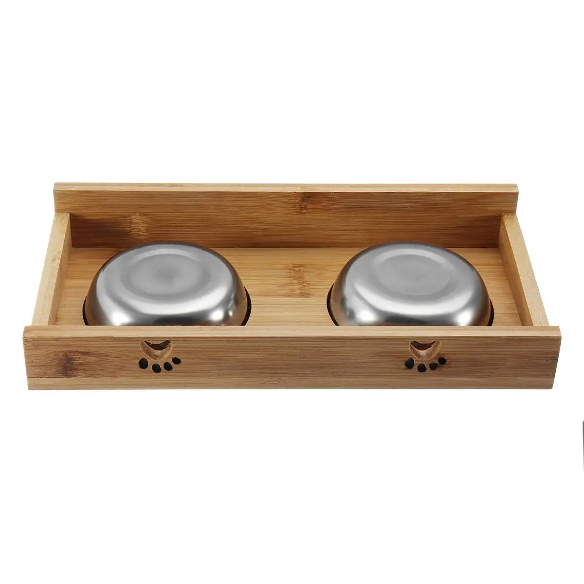 Автоматическая миска для питомцев поилка из бамбука и стали кормления кошек