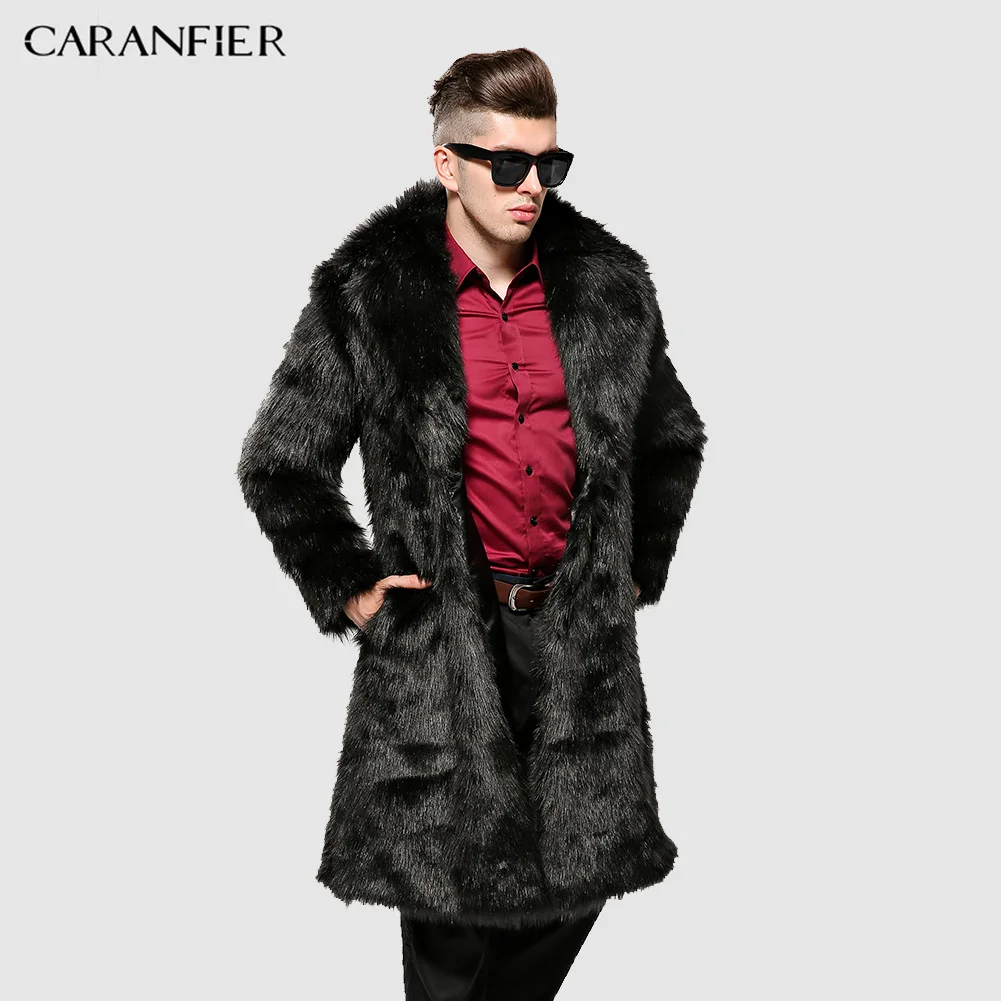 CARANFIER пальто из искусственного меха Мужская зимняя теплая верхняя одежда Длинная