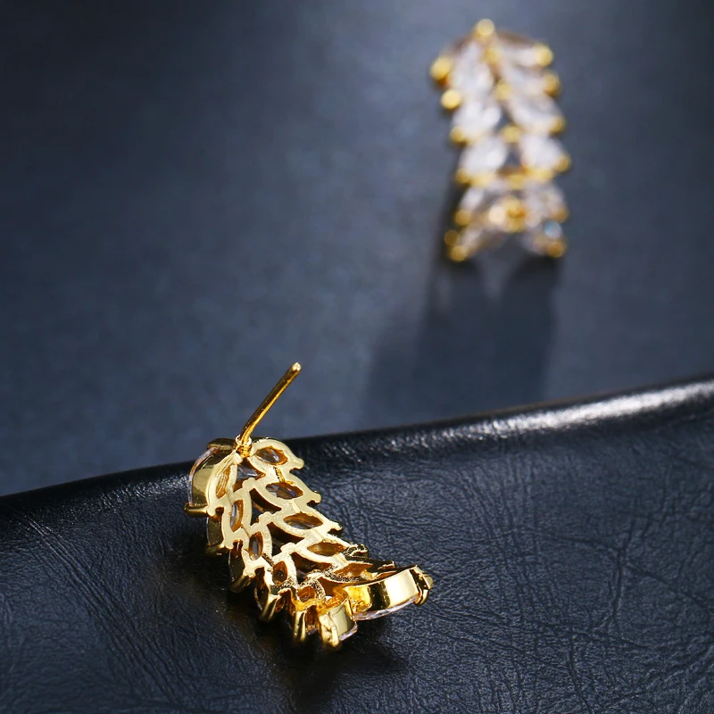 GMGYQ Хрустальный лист Vormige Lange Oorbellen Luxe Bruids Witte Kubieke Zirkoon Sieraden аксессуары Voor Vrouwen