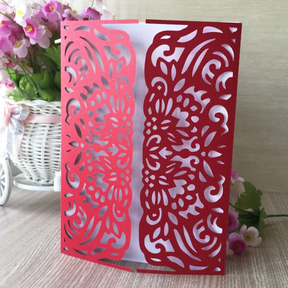 

Hot Sale 30PCS/Lot Wedding Invitation Card Pearl Paper Gold Blue Color Luxury Party Greeting Decorations Cards Customization