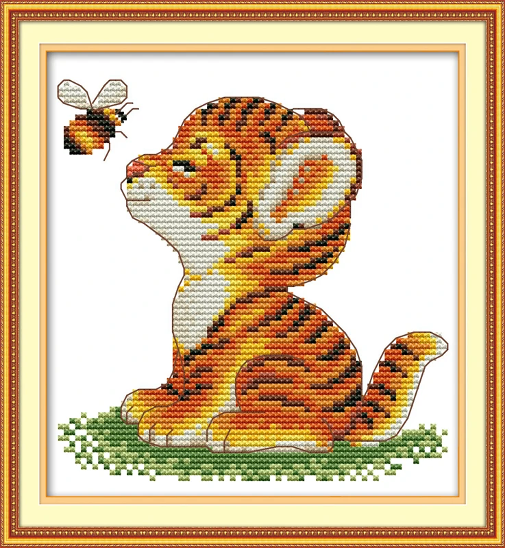 

Набор для вышивки крестиком Tiger and bee, Подарочный Детский Набор для вышивки крестиком с принтом милых животных, простой Набор для вышивки кре...