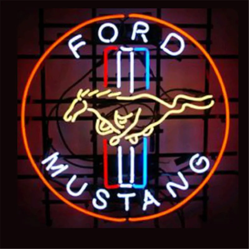 17*14" FORD MUSTANG NEON SIGN Signboard REAL GLASS BEER BAR PUB Billiards display Restaurant Shop christmas Light Signs