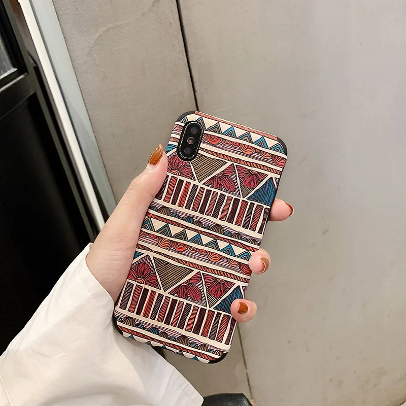 A Чехол для телефона для iPhone X Xs Max XR 6 6s 7 8 Plus, чехол в этническом национальном стиле, безопасный Чехол, вязаный тканевый чехол - Color: A
