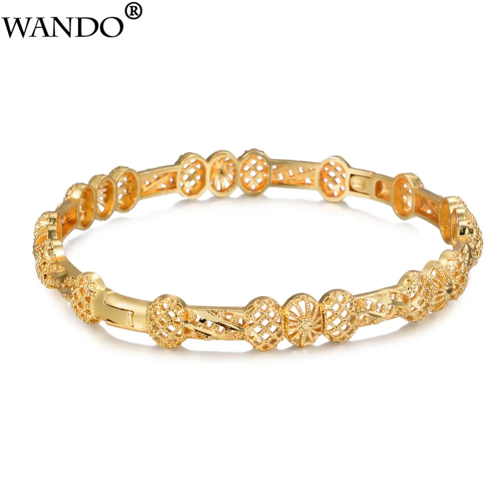 

Wando Gold Colour Classic Bangle for Women Round Hollow Pattern Fine Bracelet Ethiopia/Dubai Jewelry Gifts Ramadan Newest b28