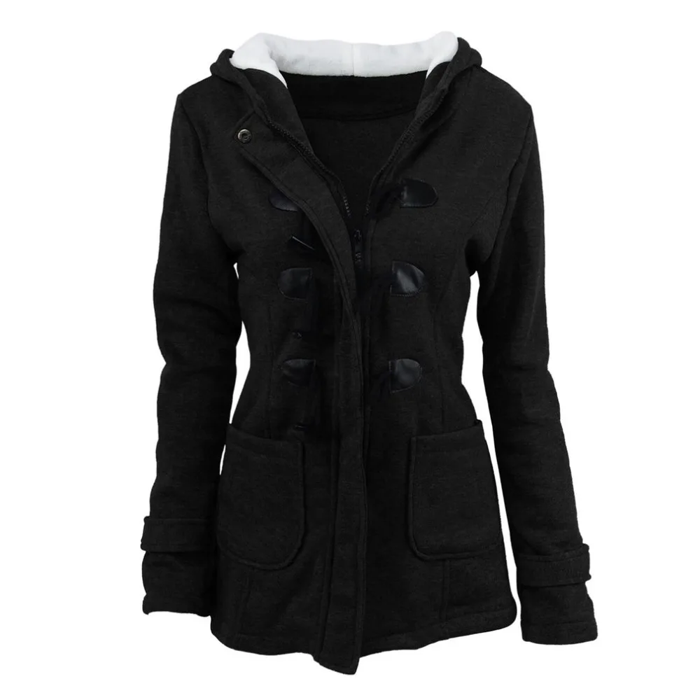Womens Hoodies Zipper Horn Button Long Coat 2018 Autumn Winter Female Hooded Warm Overcoat moletom Classic Jackets Plus Size | Женская