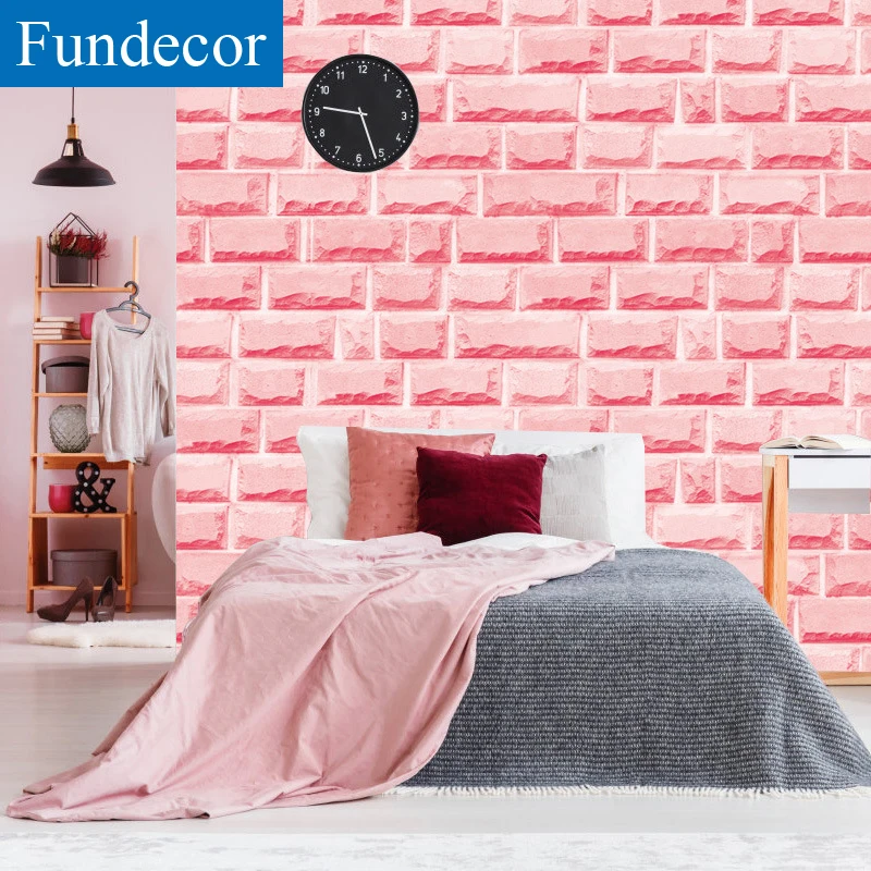 [Fundecoration] розовые кирпичные Настенные обои самоклеющиеся для гостиной детские