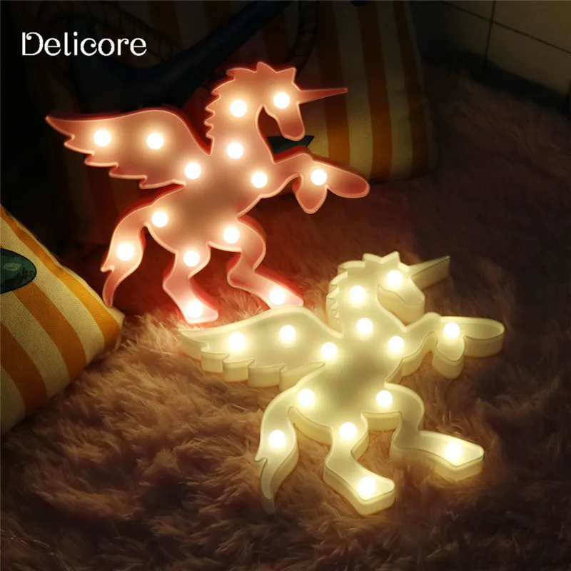 DELICORE 3D животного Led ночные огни Единорог формы шатер лампа с Usb на стене для