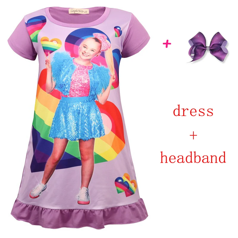 Purple-H Jojo Siwa/Новые летние платья для девочек; платье для девочек; детская одежда; одежда для сна; платье принцессы на день рождения с бантом для волос; Радужная ночная рубашка; костюмы - Цвет: Purple-H