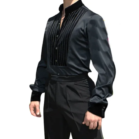 Мужские черные рубашки для латиноамериканских танцев с длинным рукавом, мужской топ для бальных танцев, сальсы, самбы, танцевальная одежда для профессиональных соревнований, DNV10308